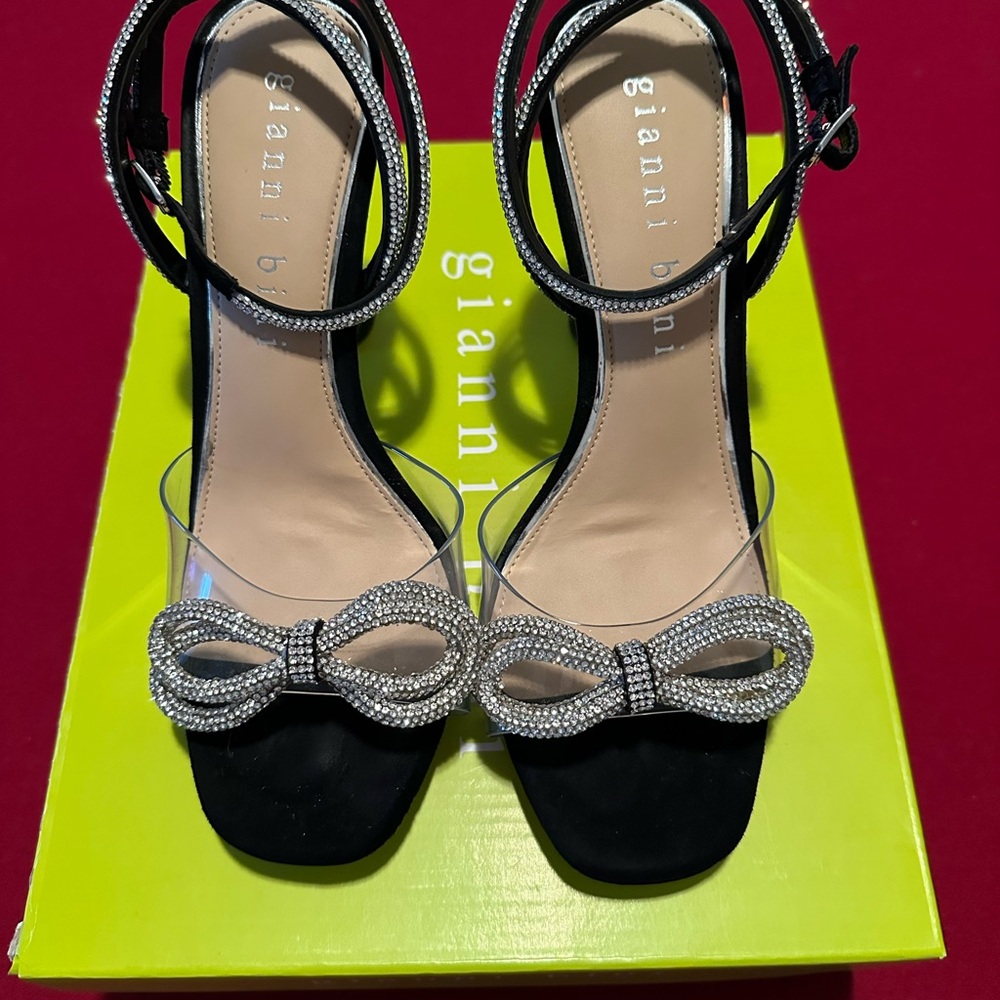 Gianni Bini Black and Silver Heels with Open Toe and Ankle Straps
